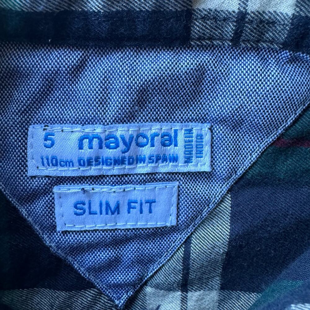 Kids Mayoral Navy Yellow Slim Fit Cotton Plaid Button Up Checked Casual Shirt 5 - Picture 4 of 6
